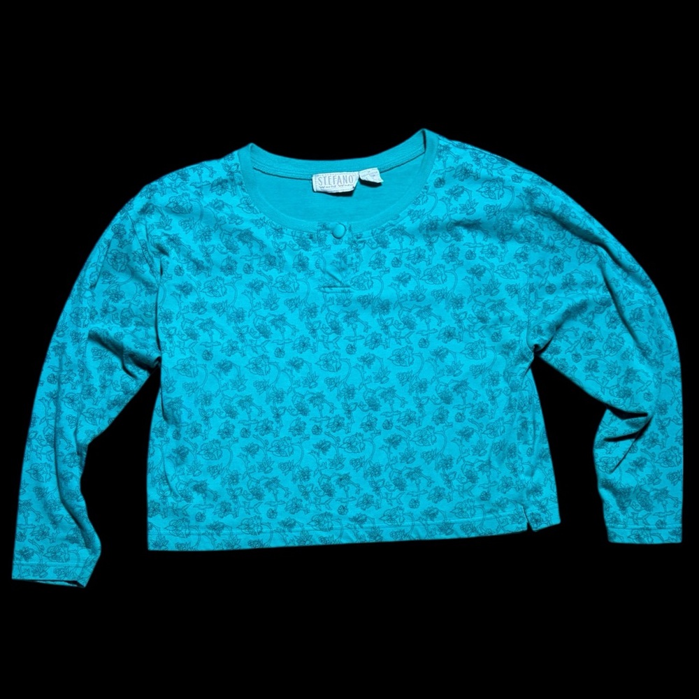 Stefano Vintage 80’s Blue Floral 1/4 Sleeve Top